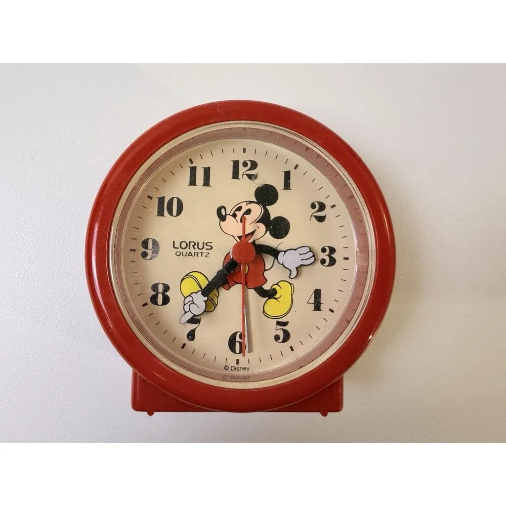 Vintage Mickey Mouse Moving Arms Working Alarm Clock Lorus Quartz Made in Japan